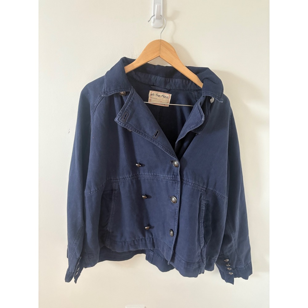 We The Free Free People Navy Blue Canvas Double Breasted Boxy Utility Jacket S